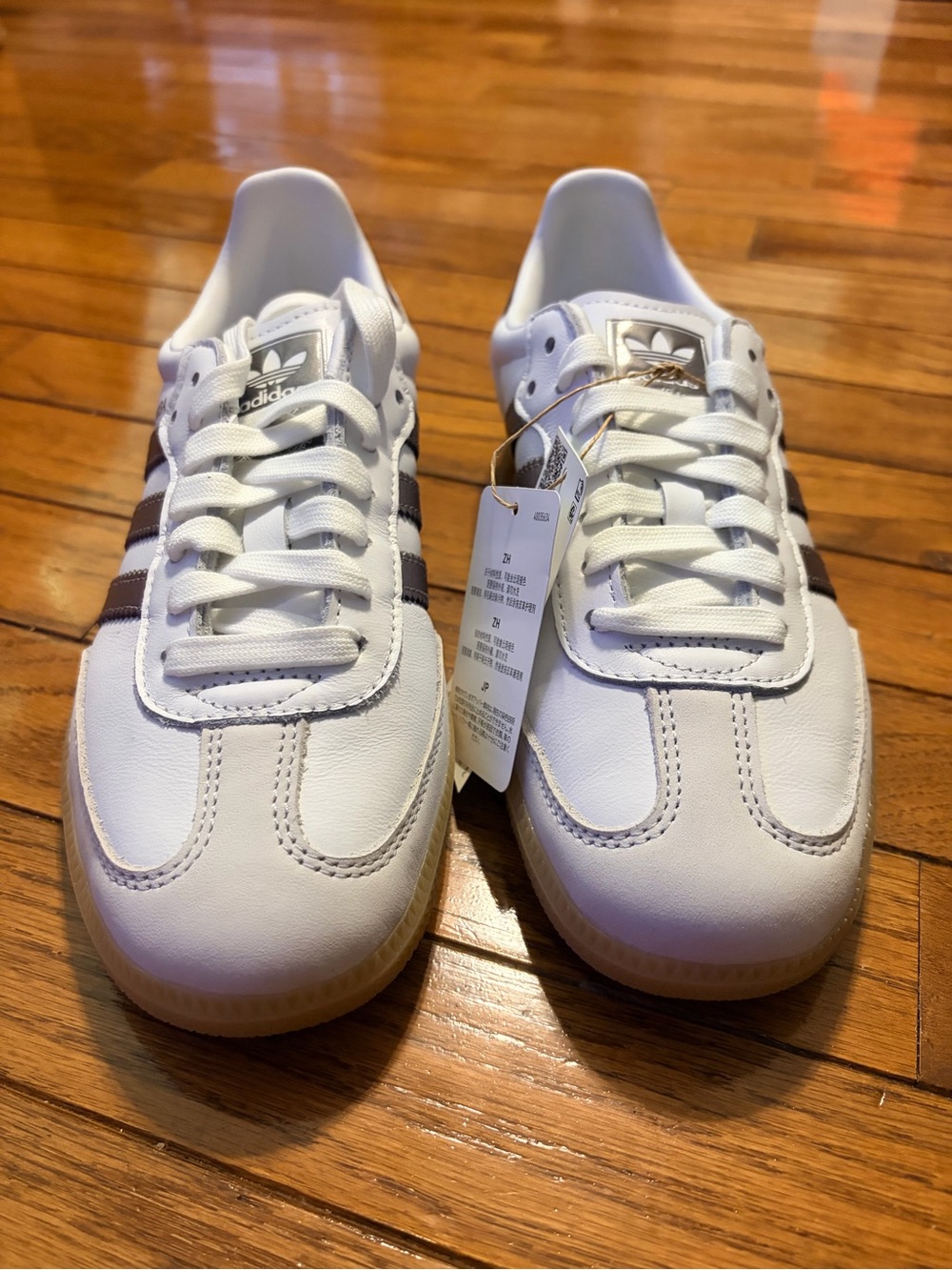 adidas Womens 6.5 White Sneakers with Brown Stripes - Classic Samba Style